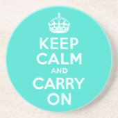 Azure en Turquoise Keep Calm en Carry On Zandsteen Onderzetter (Voorkant)