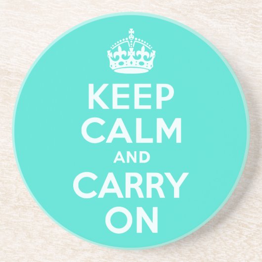 Azure en Turquoise Keep Calm en Carry On Zandsteen Onderzetter (Voorkant)