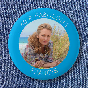 Azure en White 40 & Fabulous Photo Ronde Button 5,7 Cm