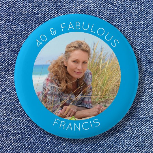 Azure en White 40 & Fabulous Photo Ronde Button 5,7 Cm