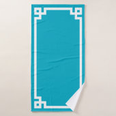 Azure en White Greek Key Border Badhanddoek (Badhanddoek)