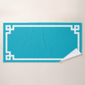 Azure en White Greek Key Border Badhanddoek (Badhanddoek)