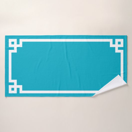 Azure en White Greek Key Border Badhanddoek (Badhanddoek)
