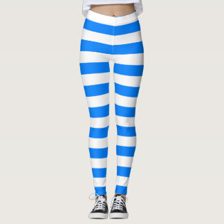Azure en witte kleur horizontaal gestreept leggings