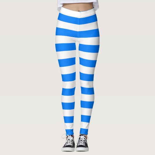 Azure en witte kleur horizontaal gestreept leggings (Voorkant)