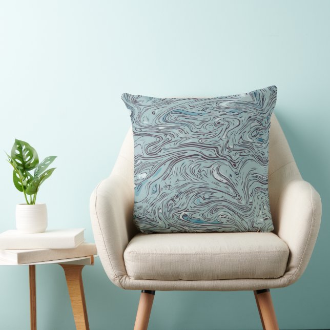 Azure Ether Marbled Fluid Art Throw Pillow Kussen (Stoel)