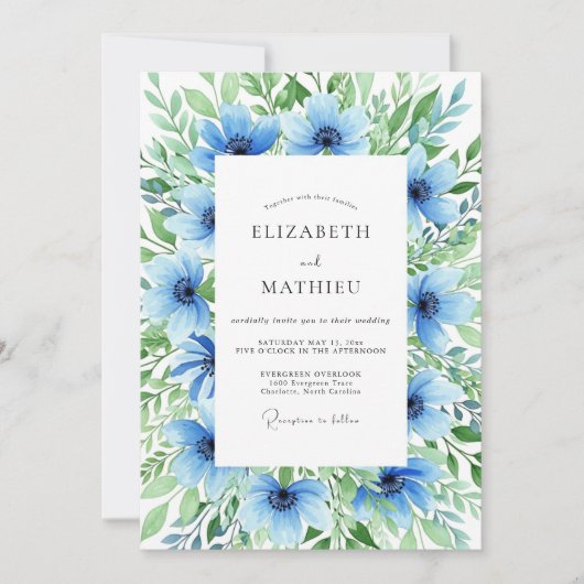 Azure Ethereal Floral Wedding Kaart (Voorkant)