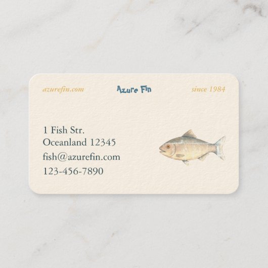 Azure Fin Classic Fish Restaurant Visitekaartje (Achterkant)
