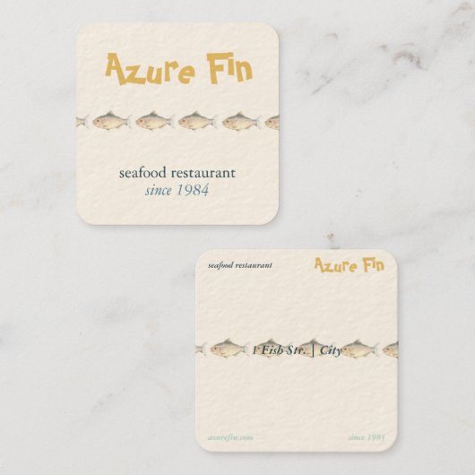 Azure Fin Coastal Fish Pattern Vis Restaurant Vierkante Visitekaartje (Voorkant / Achterkant)