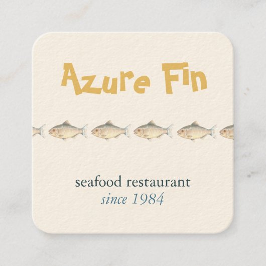 Azure Fin Coastal Fish Pattern Vis Restaurant Vierkante Visitekaartje (Voorkant)
