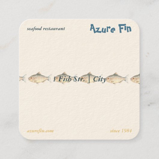 Azure Fin Coastal Fish Pattern Vis Restaurant Vierkante Visitekaartje (Achterkant)