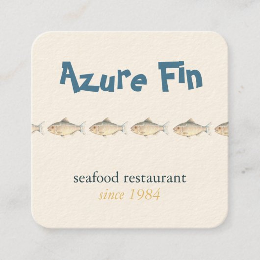 Azure Fin Coastal Fish Pattern Vis Restaurant Vierkante Visitekaartje (Voorkant)