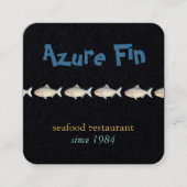 Azure Fin Elegant Black Coastal Seafood Restaurant Vierkante Visitekaartje (Voorkant)