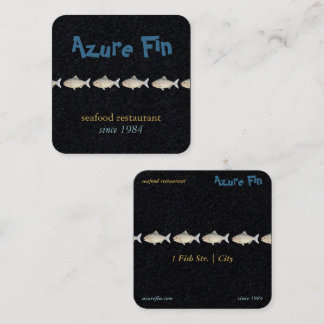 Azure Fin Elegant Black Coastal Seafood Restaurant Vierkante Visitekaartje