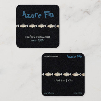 Azure Fin Elegant Black Coastal Seafood Restaurant Vierkante Visitekaartje