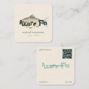 Azure Fin Elegant Fish Restaurant Logo Vierkante Visitekaartje