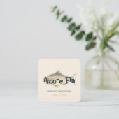 Azure Fin Elegant Fish Restaurant Logo Vierkante Visitekaartje (Staand voorkant)