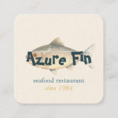 Azure Fin Elegant Fish Restaurant Logo Vierkante Visitekaartje (Voorkant)