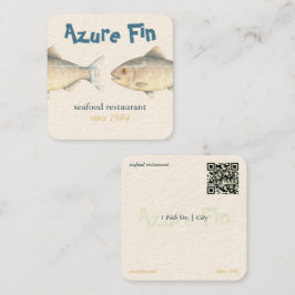 Azure Fin Elegant Fish Restaurant Logo Vierkante Visitekaartje