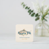 Azure Fin Elegant Fish Restaurant Logo Vierkante Visitekaartje (Staand voorkant)