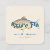 Azure Fin Elegant Fish Restaurant Logo Vierkante Visitekaartje (Voorkant)