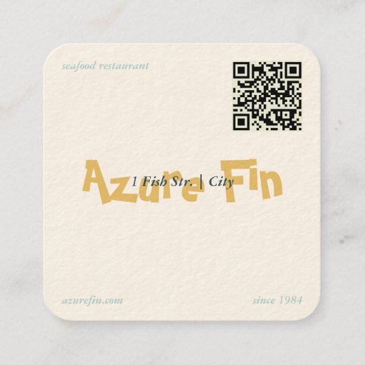 Azure Fin Elegant Fish Restaurant Logo Vierkante Visitekaartje (Achterkant)