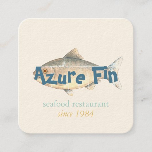 Azure Fin Elegant Fish Restaurant Logo Vierkante Visitekaartje (Voorkant)