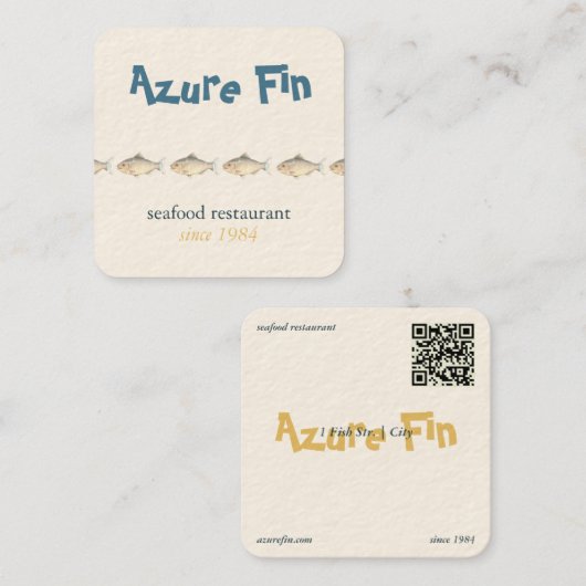 Azure Fin Elegant Fish Restaurant Logo Vierkante Visitekaartje (Voorkant / Achterkant)