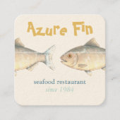 Azure Fin Elegant Fish Restaurant Logo Vierkante Visitekaartje (Voorkant)