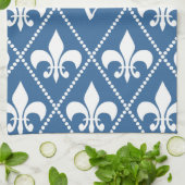 Azure Fleur de Lis met initiaal voor monogram Theedoek (Gevouwen)