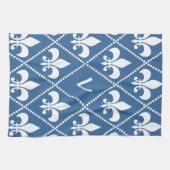Azure Fleur de Lis met initiaal voor monogram Theedoek (Horizontaal)