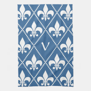 Azure Fleur de Lis met initiaal voor monogram Theedoek