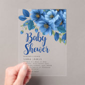 Azure Floral Acrylic Baby Shower Invitation Acryl Uitnodigingen (Insitu (Draagbaar))