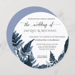 Azure Forest Fern Foliage Waterverf Wedding Round Kaart