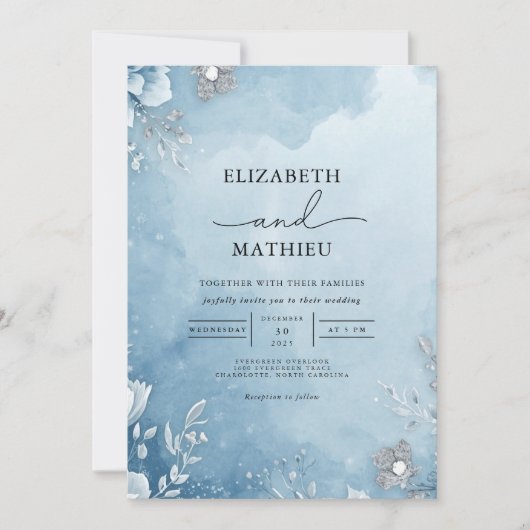 Azure Frost Botanical Wedding Kaart (Voorkant)