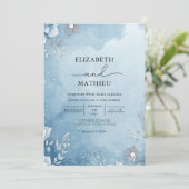 Azure Frost Botanical Wedding Kaart (Staand voorkant)