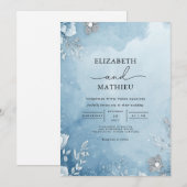 Azure Frost Botanical Wedding Kaart (Voorkant / Achterkant)