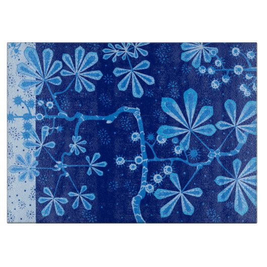 Azure Frost Flower Large Glass Cutting Board Snijplank (Voorkant)