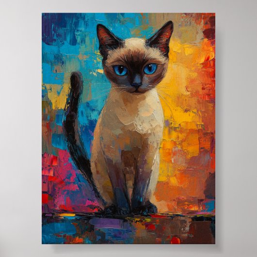 Azure-Gazed Siamese — Vivid Brushstroke Portrait Poster (Voorkant)