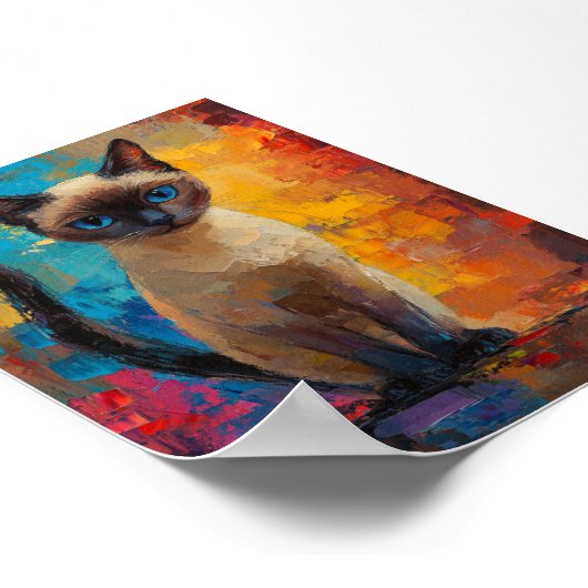 Azure-Gazed Siamese — Vivid Brushstroke Portrait Poster (Hoek)
