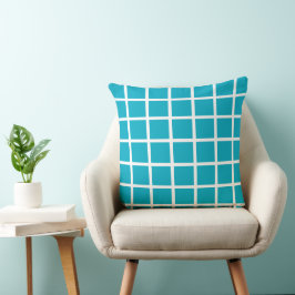 Azure gekleurd vierkant patroon en witte randen kussen