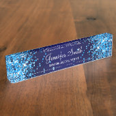 Azure Glitter Navy Blauwe Gradiënt Naambordje (Zijkant)