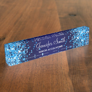 Azure Glitter Navy Blauwe Gradiënt Naambordje