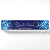 Azure Glitter Navy Blauwe Gradiënt Naambordje (Voorkant)