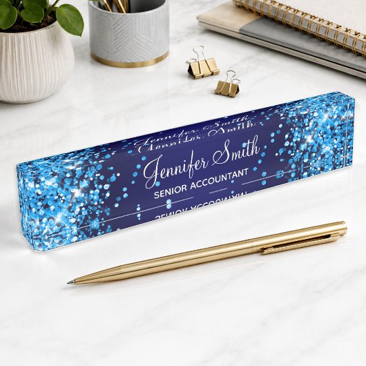 Azure Glitter Navy Blauwe Gradiënt Naambordje