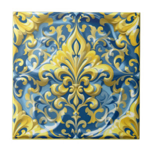 Azure Gold Damask Tegeltje