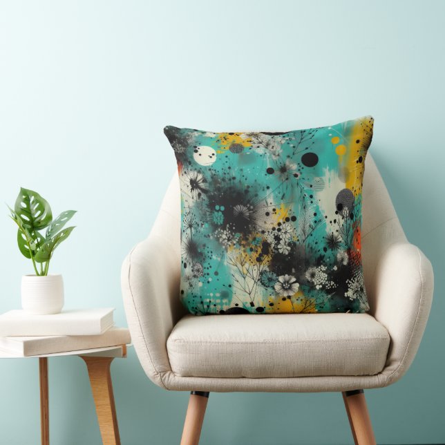 Azure Ink Abstract Throw Pillow Kussen (Stoel)