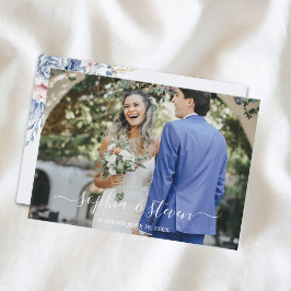 Azure & Ivory Floral Romance Wedding  Bedankkaart