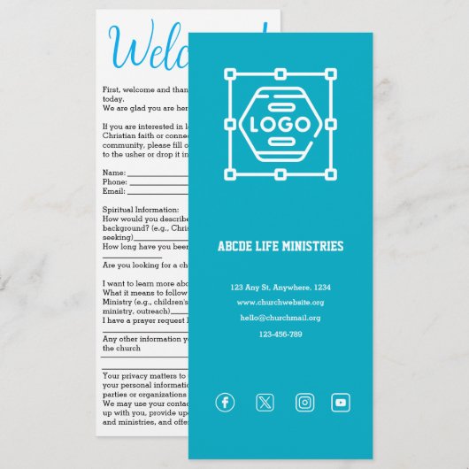 Azure Kerk Welkomstkaart Kaart (Voorkant / Achterkant)