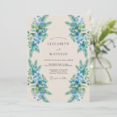 Azure Korenbloem Loof Eucalyptus Bruiloft Kaart (Staand voorkant)